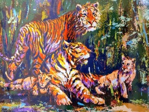 Framed Bengal Family Serigraph by Mark King