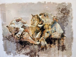 Framed Lioness and Cubs Serigraph by Mark King