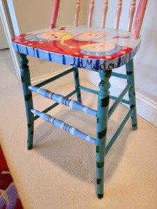 Whimsical Colorful Painted Wood Chair