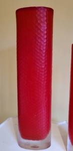 Pair of Ruby Red Textured Vases