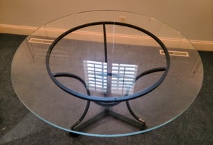Round Glass Topped Table w Metal Base