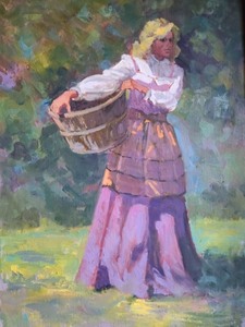 Framed Girl with the Basket Oil Painting by Harold Hopkinson