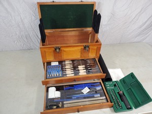 lot 11 image: New Large Cabelas Gun Cleaning Kit with Wood Box and Stand