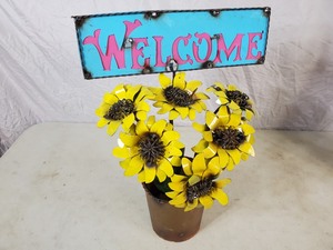 lot 19 image: Recycled Metal Welcome Flower Pot