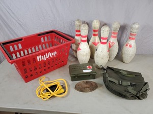 lot 24 image: Bowling Pins, Army Accessories, Old Iron