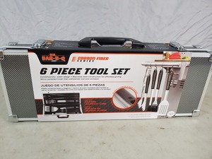lot 31 image: New 6 Pc BBQ Tool Set Carbon Fiber Look