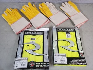 lot 65 image: 2 New Ansi Work Shirts, 4 Pairs Work Gloves