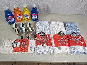 lot 128 image: New Mop Heads, Dish Scrubbers, Dish Soap