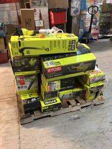 Pallet with Assorted Ryobi Outdoor Tools Various Models and Conditions See Pictures