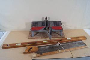 Vintage Hand Miter Box Saw and Wood Level