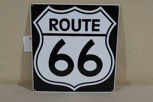 Ande Rooney Porcelain Enameled Route 66 Sign