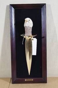 Cast Resin Handle American Bald Eagle Collector Knife with Display
