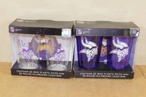 2 Sets of Minnesota Vikings Cups and Coasters