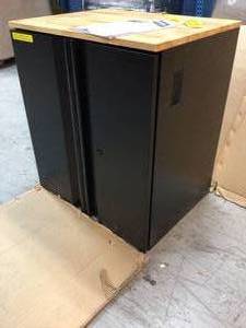Heavy Duty Welded 20-Gauge Steel 2-Door Garage Base Cabinet in Black (28 in. W x 32 in. H x 21.5 in. D) by Husky Customer Returns See Pictures