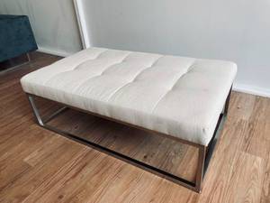 NEW from Schneidermans furniture large tufted custom ottoman with chrome frame in cream fabric