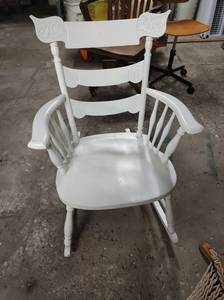 lot 212 image: Old White Rocking Chair Hand Carved by William Harris Mason