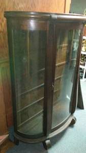 lot 294A image: Antique Oak Curved Glass Buffet, 4 Shelves