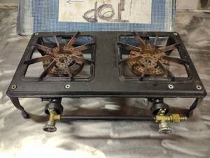lot 9 image: Two Burner Cast Iron LP Gas Stove, ...