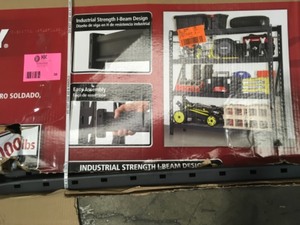 lot 30 image: Husky Black 4-Tier Heavy Duty Industrial Welded Steel Garage Shelving Unit (77 in. W x 78 in. H x 24 in. D) Damaged Customer Returns See Pictures