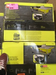 lot 34 image: Lot of 3 RYOBI 0.75 HP 7 in. 4.8 Amp Tabletop Tile Saw Open Box Customer Returns See Pictures