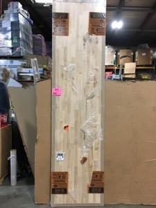 lot 41 image: HARDWOOD REFLECTIONS Unfinished Birch 8.17 ft. L x 25 in. D x 1.5 in. T Butcher Block Countertop Customer Returns See Pictures