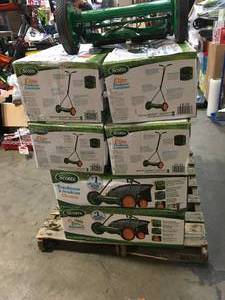 lot 1 image: Pallet of Scotts 16 in. Manual Walk Behind Push Reel Lawn Mower Customer Returns See Pictures