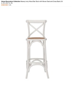 lot 8 image: Home Decorators Collection Mavery Ivory Wood Bar Stool with Woven Seat and Cross Back (18 in. W x 43.7 in. H). See Pictures