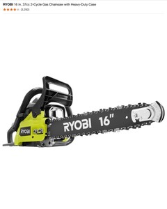 lot 27 image: RYOBI 16 in. 37cc 2-Cycle Gas Chainsaw with Heavy-Duty Case. See Pictures