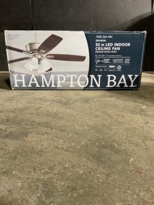 lot 32 image: Hampton Bay Devron 52 in. LED Indoor Brushed Nickel Ceiling Fan with Light Kit. See Pictures