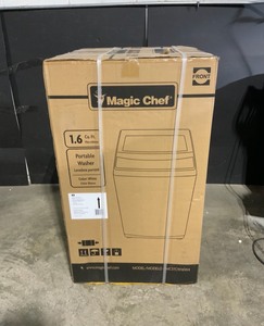 lot 34 image: Magic Chef 1.6 cu. ft. Compact White Top Load Washing Machine, Portable with Stainless Steel Tub. See Pictures