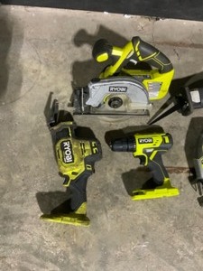 lot 45 image: RYOBI Compact Reciprocating Saw, Jig Saw, Hand DrillDriver & Circular Saw. Various Conditions. See Pictures