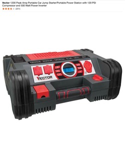 lot 50 image: Vector 1200 Peak Amp Portable Car Jump StarterPortable Power Station with 120 PSI Compressor and 500 Watt Power Inverter. See Pictures