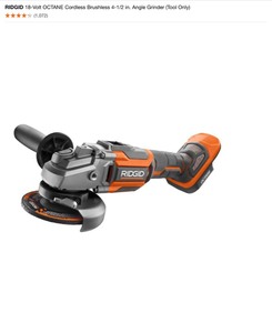 lot 53 image: RIDGID 18-Volt OCTANE Cordless Brushless 4-12 in. Angle Grinder (Tool Only). See Pictures