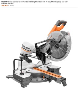 lot 54 image: RIDGID 15 Amp Corded 12 in. Dual Bevel Sliding Miter Saw with 70 Deg. Miter Capacity and LED Cut Line Indicator. See Pictures