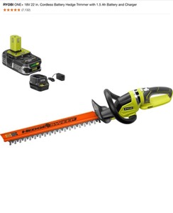 lot 61 image: RYOBI Pole Saw, Hedge Trimmer w Battery & Charger, 1600 PSI Pressure Washer, 17 Curved String Trimmer & Gas Jet Fan Blower. See Pictures
