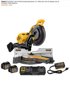 lot 63 image: DEWALT FLEXVOLT 120-Volt MAX Cordless Brushless 12 in. Miter Saw with AC Adapter with (2) FLEXVOLT 6.0Ah Batteries. See Pictures