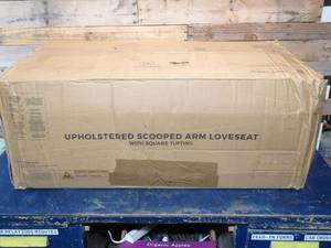Mayview Tudy Upholstered Scooped Arm Loveseat with Square Tufting, Navy