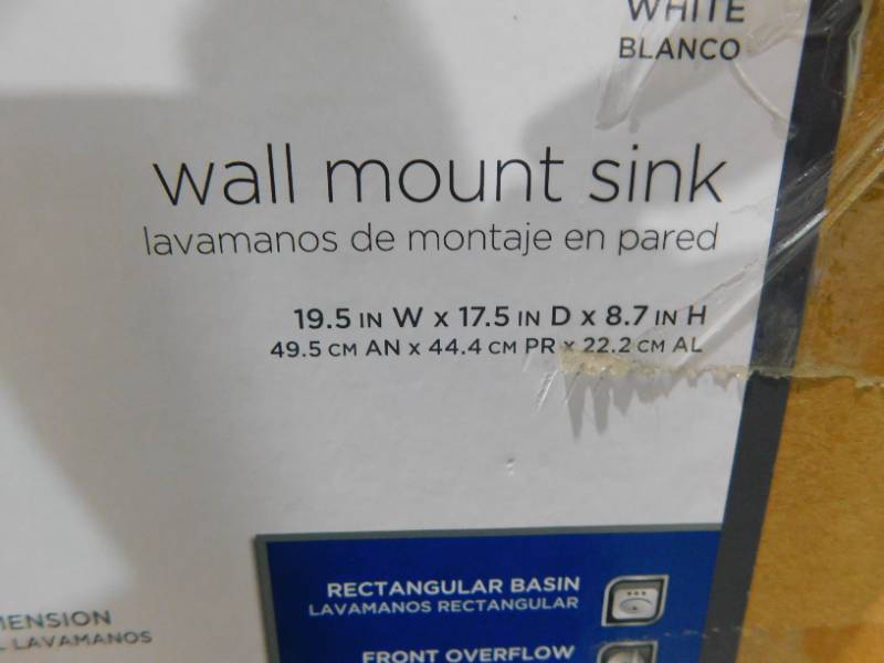 lot 114 image: Glacier Bay Aragon Wall-Mounted Bathroom Sink in White