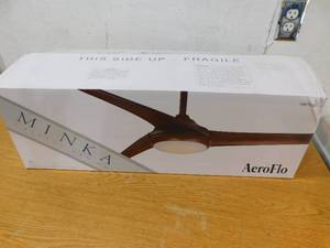 lot 34 image: Minka Ceiling Fan Co. Aeroflo 52-in Distressed Koa LED Indoor Ceiling Fan with Light and Remote (3-Blade)