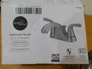 lot 49 image: Project Source Dover Brushed Nickel 2-Handle 4-in Centerset WaterSense Bathroom Sink Faucet with Drain