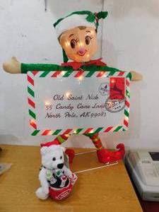 lot 83 image: Santa Helper Lighted Figure & Teddy Bear - Christmas Decorations