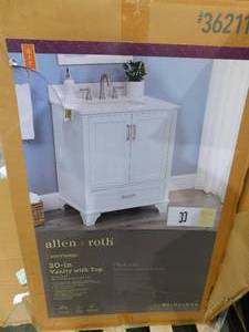 lot 126 image: allen  roth Whittaker 30-in White Undermount Single Sink Bathroom Vanity with White Engineered Stone Top