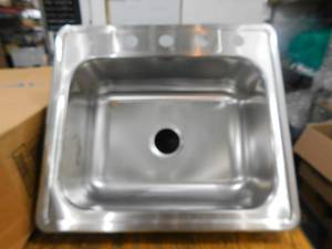 lot 144 image: Glacier Bay Drop-In Stainless Steel 25 in. 4-Hole Single Bowl Kitchen Sink