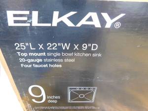 lot 147 image: Elkay Pergola Drop-In Stainless Steel 25 in. 4-Hole Single Bowl Kitchen Sink