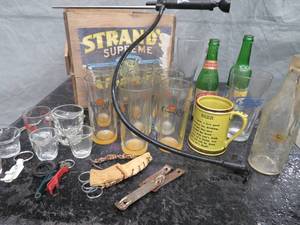 lot 64 image: VINTAGE WOODEN APPLE BOX FULL OF BEER ITEMS