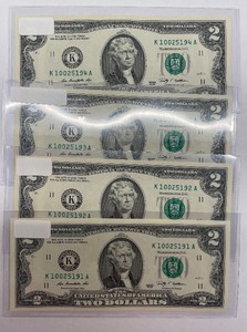 Four Sequential $2 Bills - Year 2009 Bills