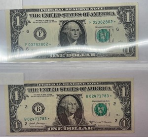 Two $1 Star Notes - B02471783, F03382802
