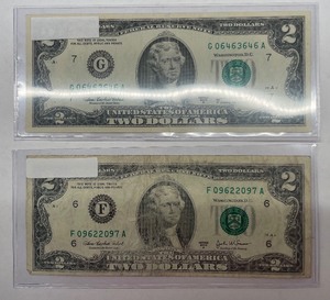 Two 2003 A $2 Bills - F09622097A & G06463646A