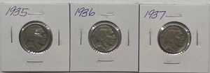 Three Buffalo Nickels - 1935, 1936, & 1937