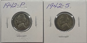 Two Silver War Nickels - 1942 P & S